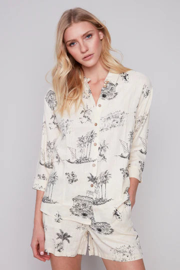 Printed Button Front Long Sleeve