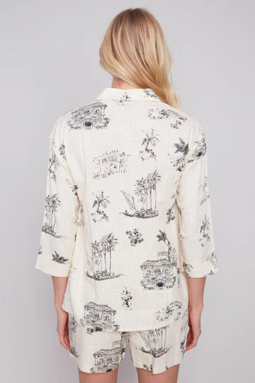 Printed Button Front Long Sleeve