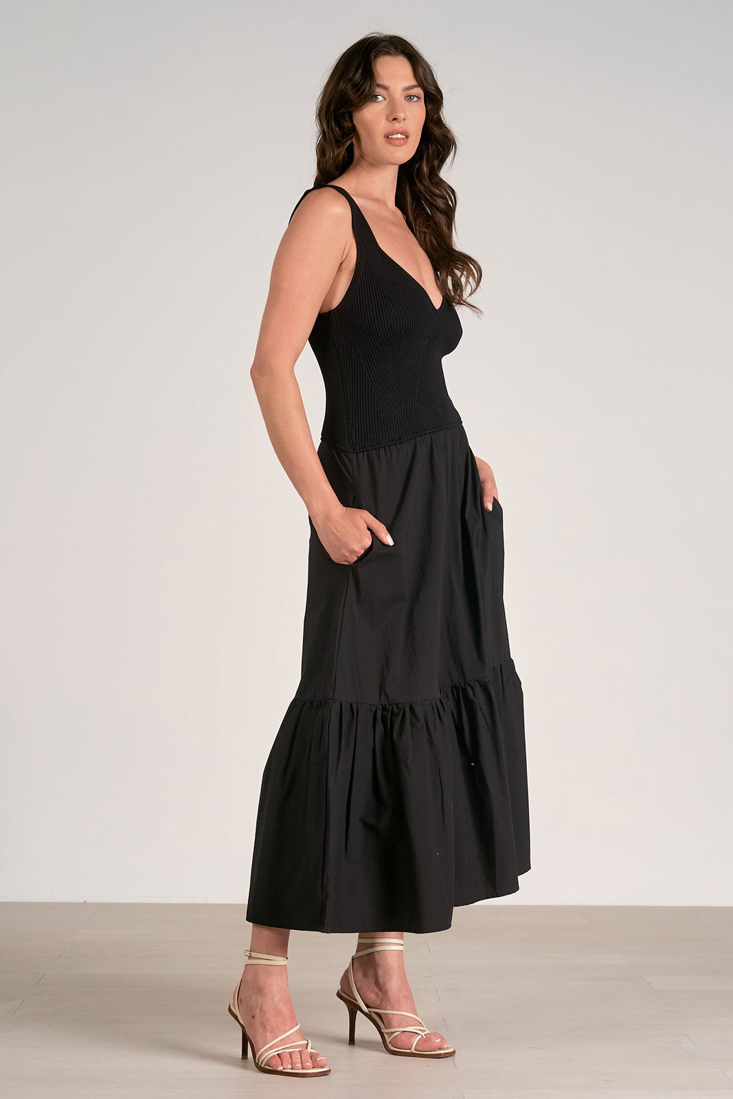 Fitted Bodice Tiered Maxi Dress
