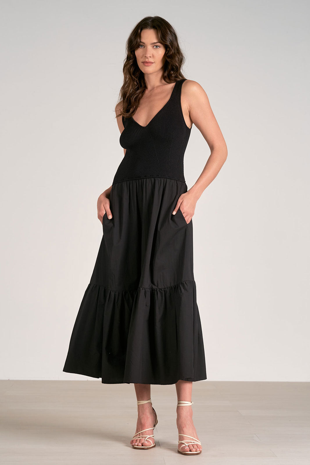 Fitted Bodice Tiered Maxi Dress