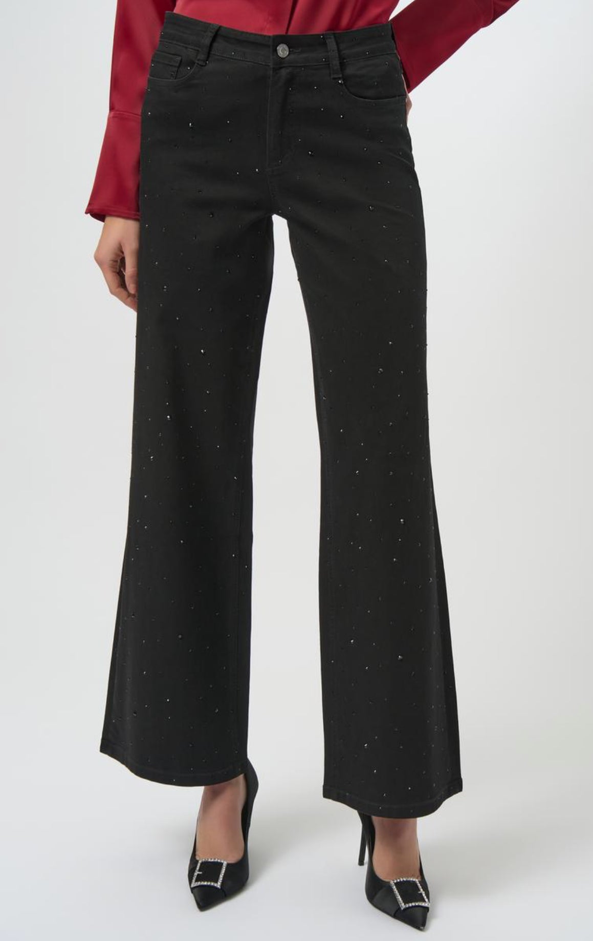 Classic Wide Leg Jeans With Rhinestones