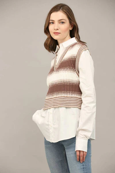 Lauren Knitted Vest Twofer Shirt