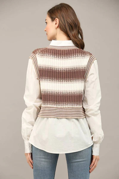 Lauren Knitted Vest Twofer Shirt