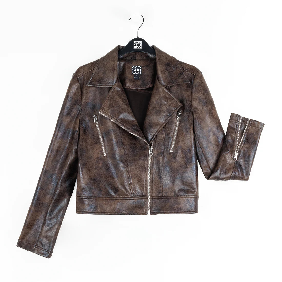Distressed Leather Zip Jkt