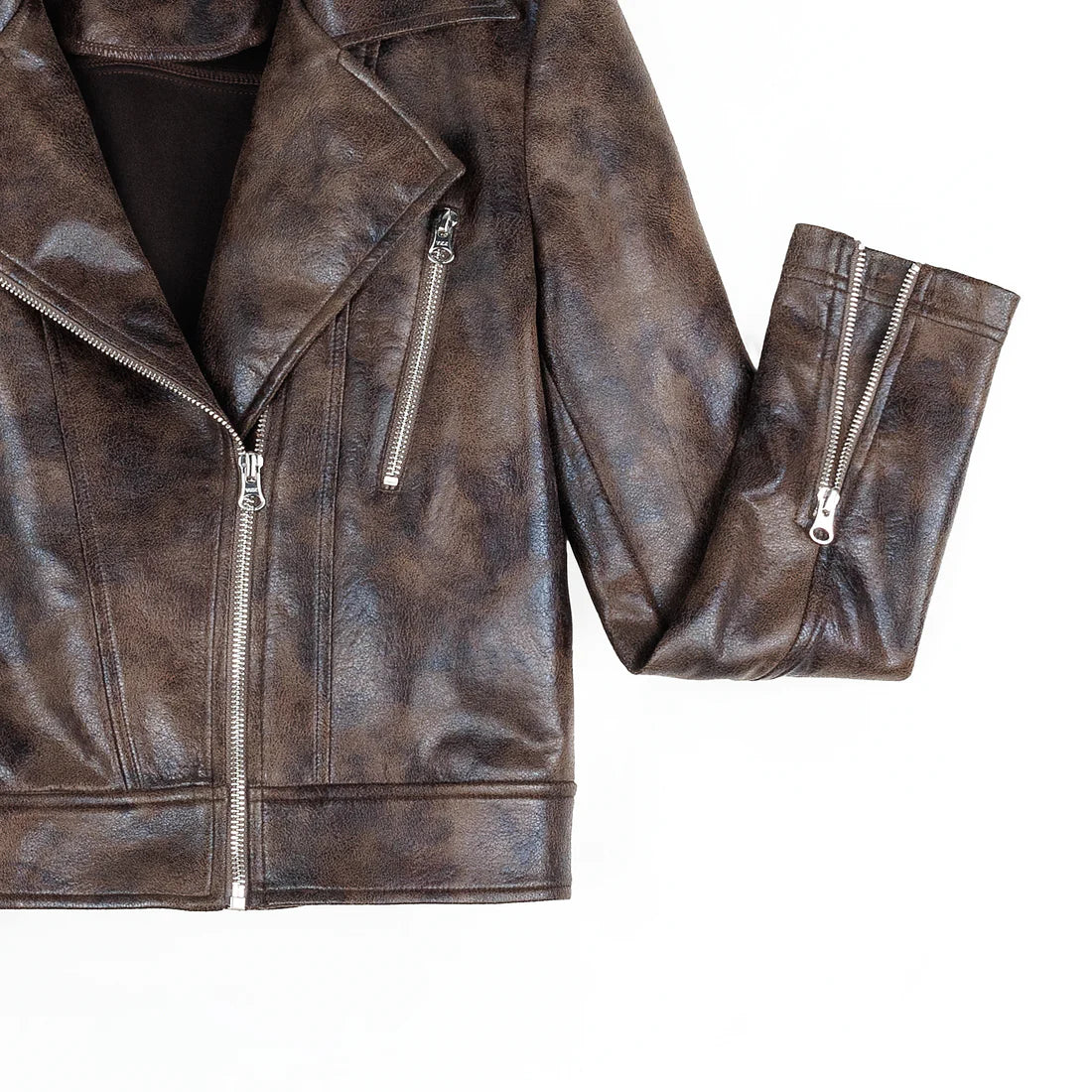 Distressed Leather Zip Jkt