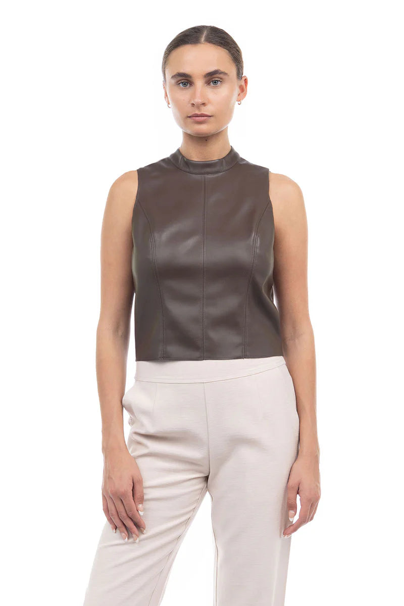 Mock Neck Vegan Leather Tank