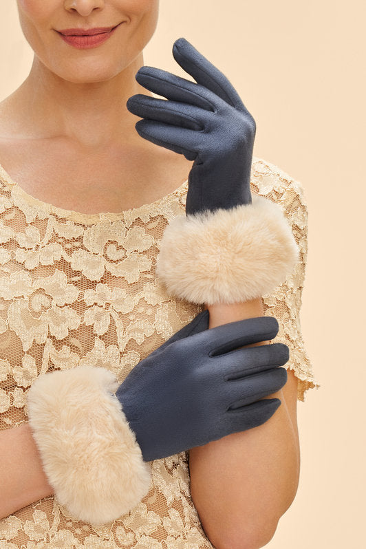 Bettina Faux Suede/Faux Fur Gloves