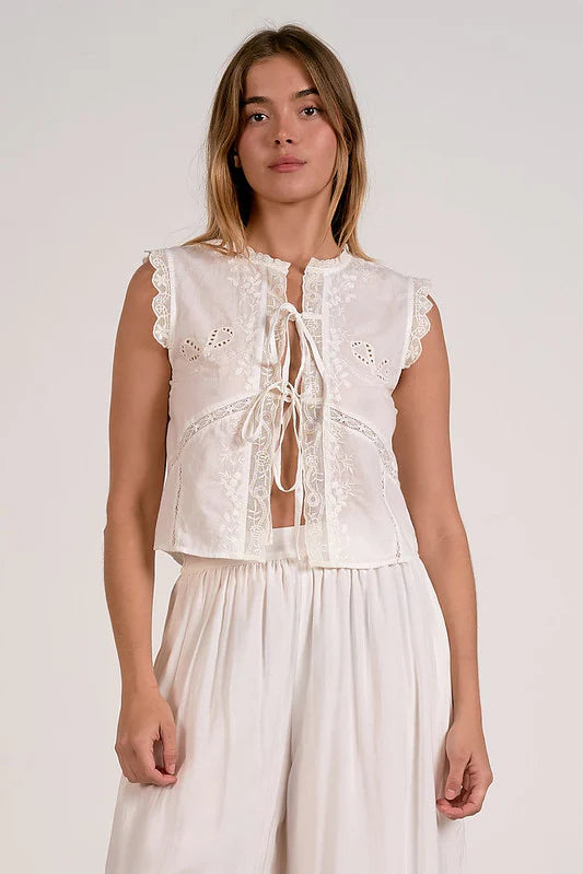 Eleanor Bow Tie Top- White