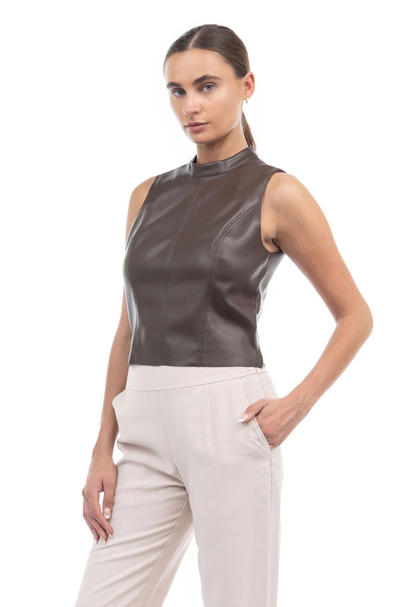 Mock Neck Vegan Leather Tank