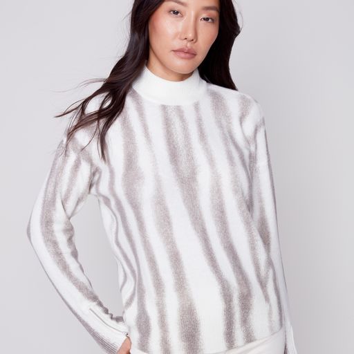 Mock Neck Drop Shoulder Printed Sweater