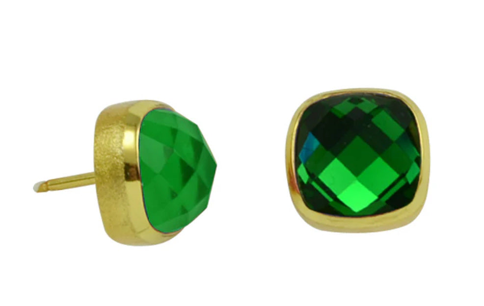 Asha Stud Square Stone Earrings18kt Gold Plated Forest GreenOne Size