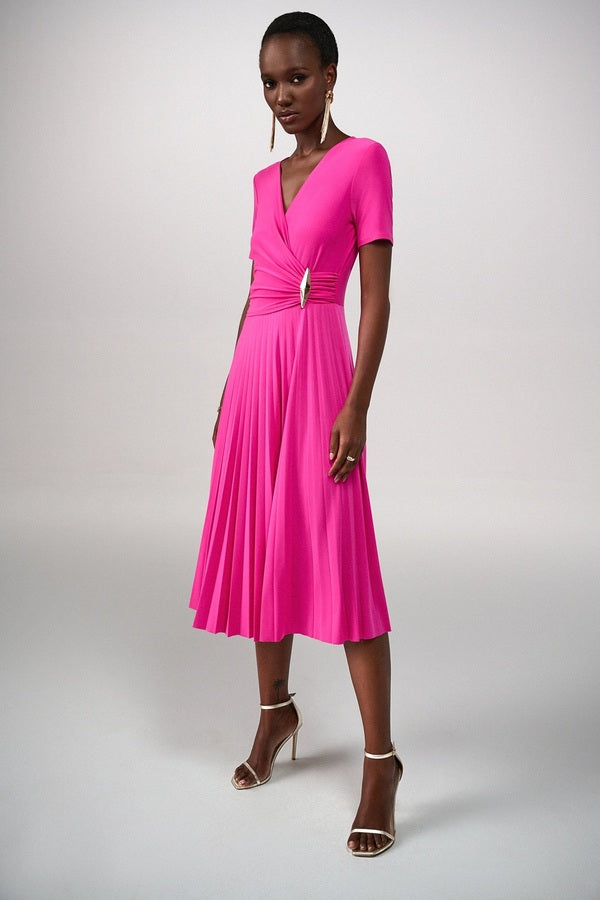 Wrap Front Pleated Dress