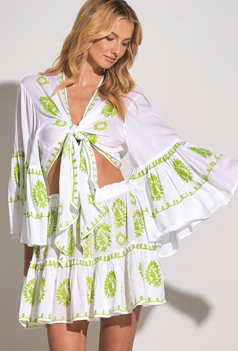 Breezy Long Sleeve Topper - White/Lime