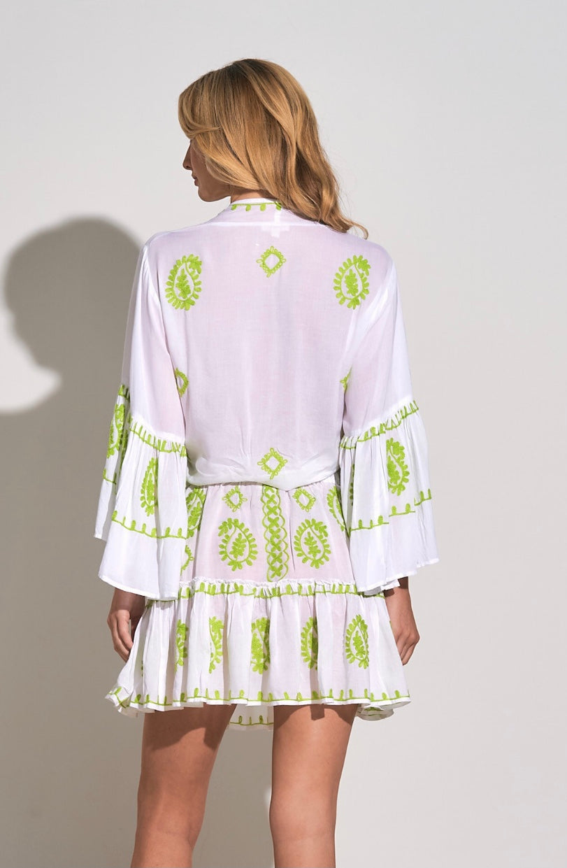 Breezy Long Sleeve Topper - White/Lime