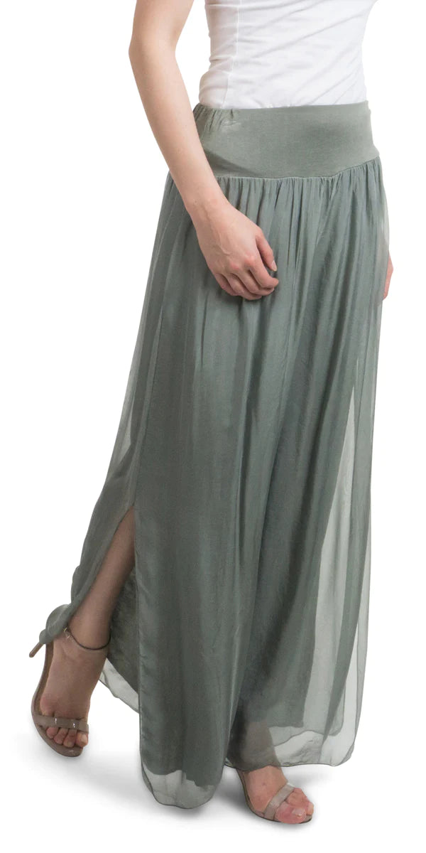 Solid Silk Pant With Side Split