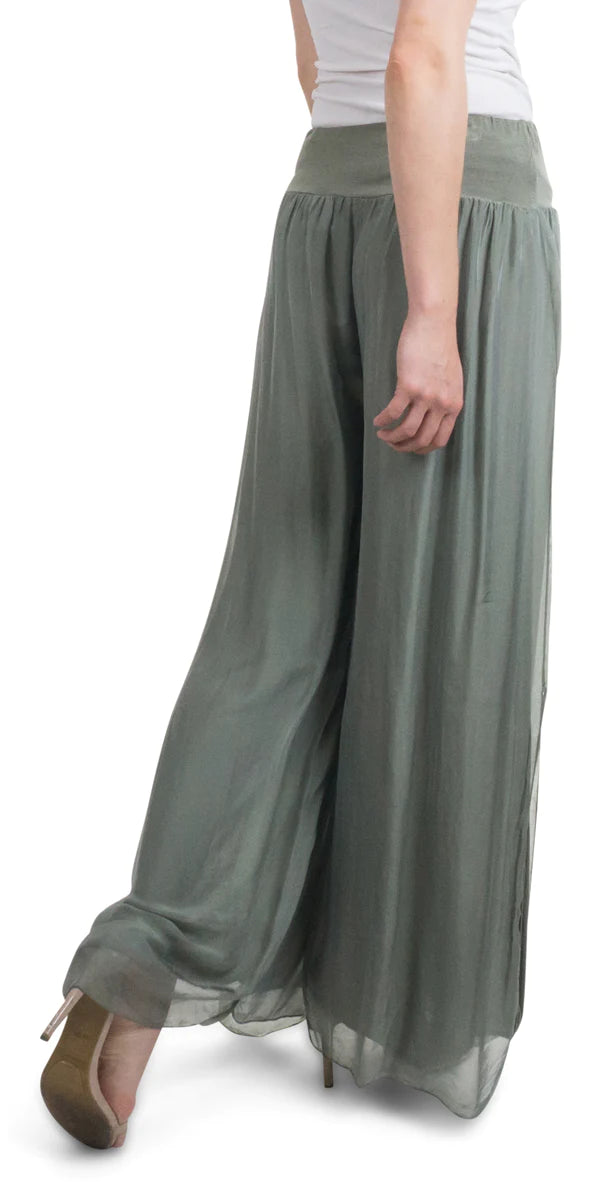Solid Silk Pant With Side Split