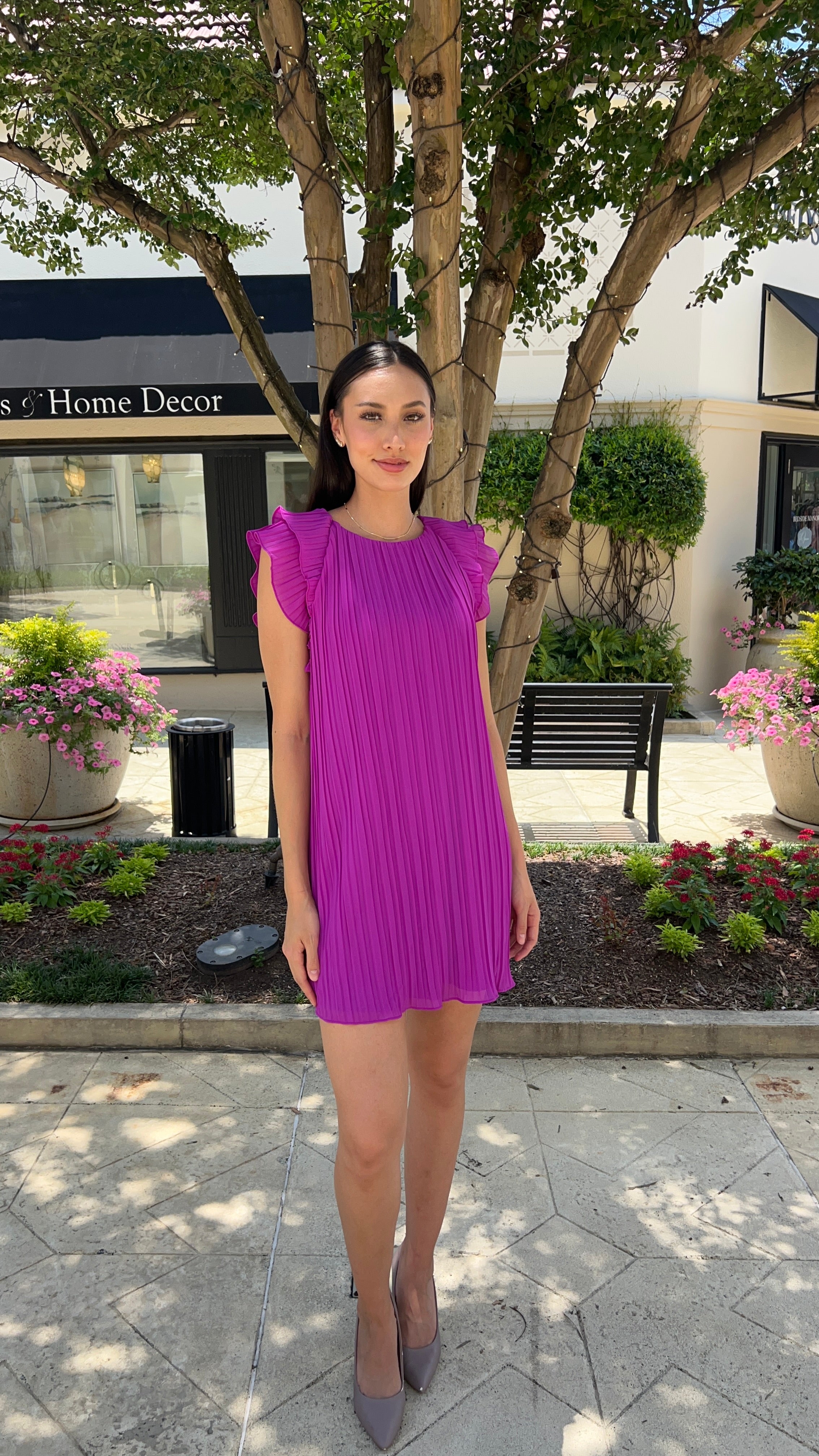 Purple Pleats Mini Dress