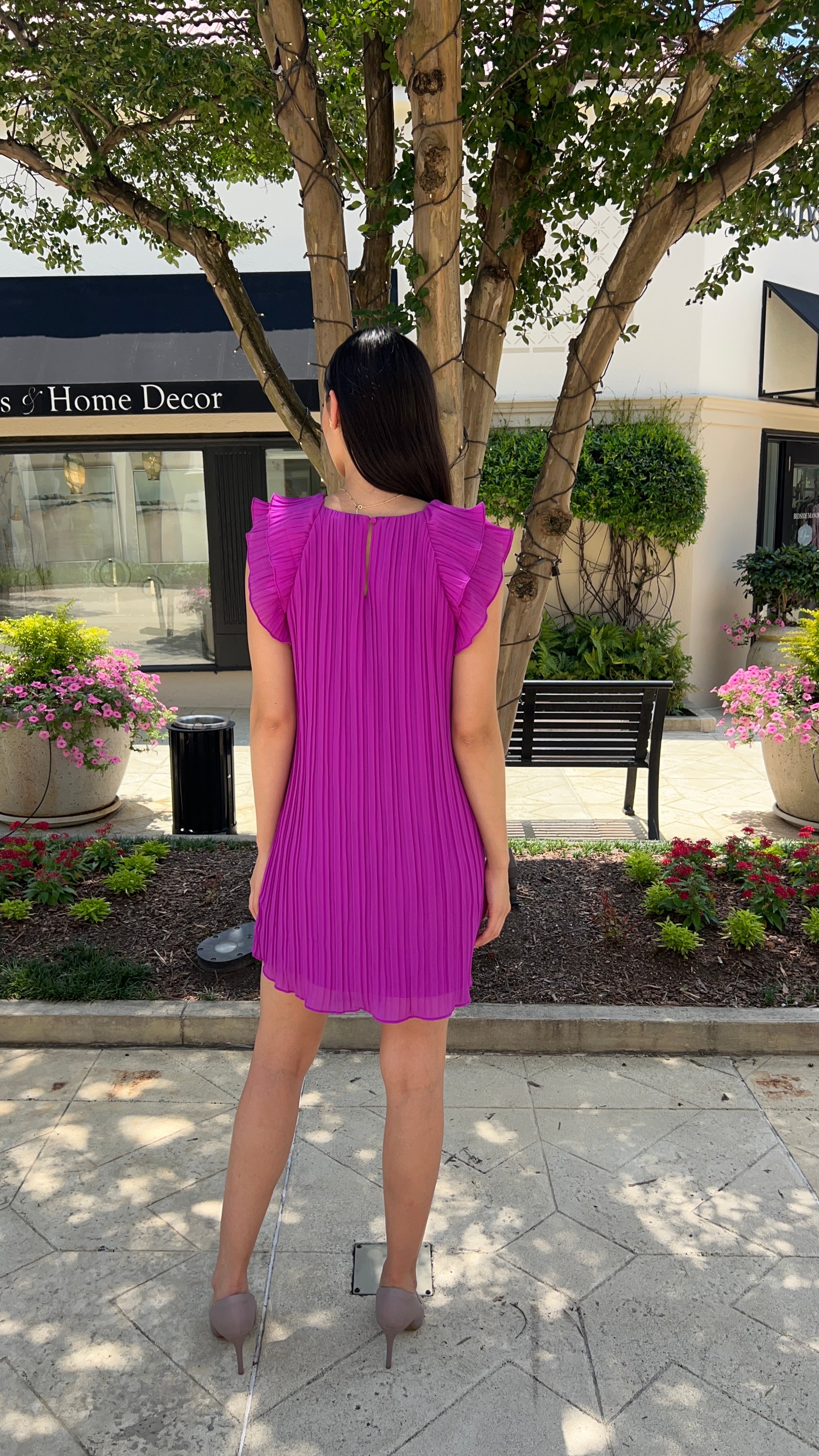 Purple Pleats Mini Dress