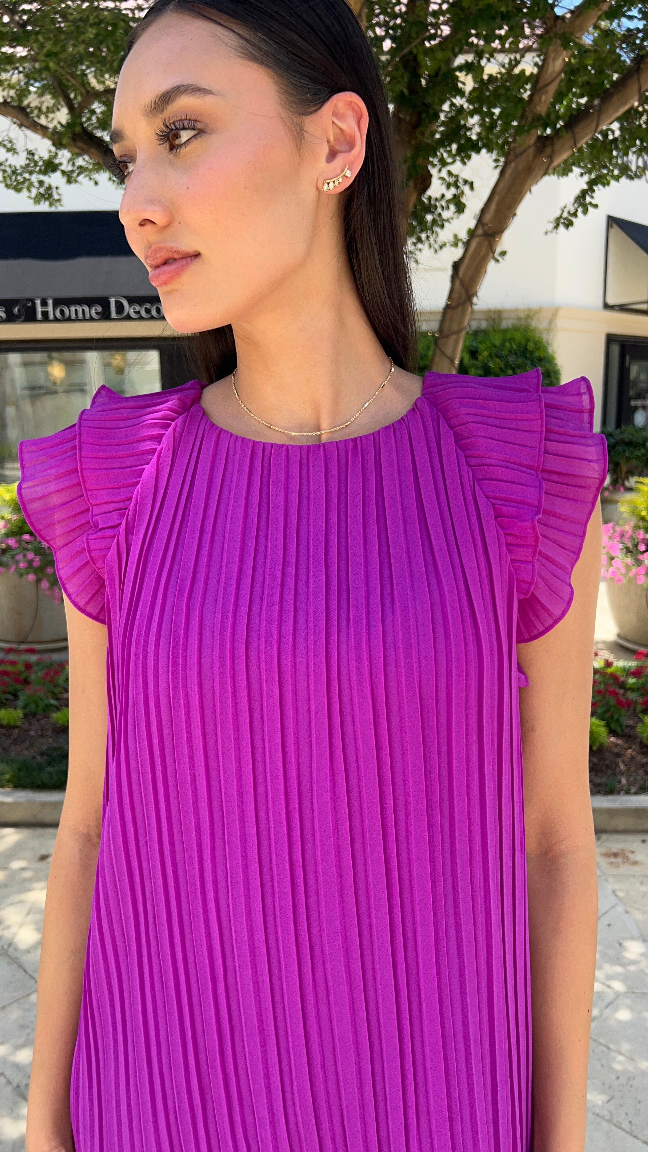 Purple Pleats Mini Dress