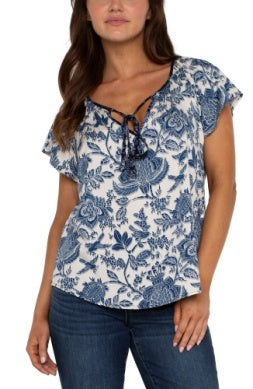 Galaxy Floral Woven Top Front Tie