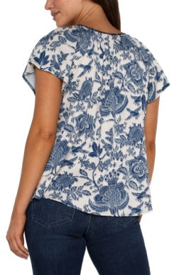 Galaxy Floral Woven Top Front Tie