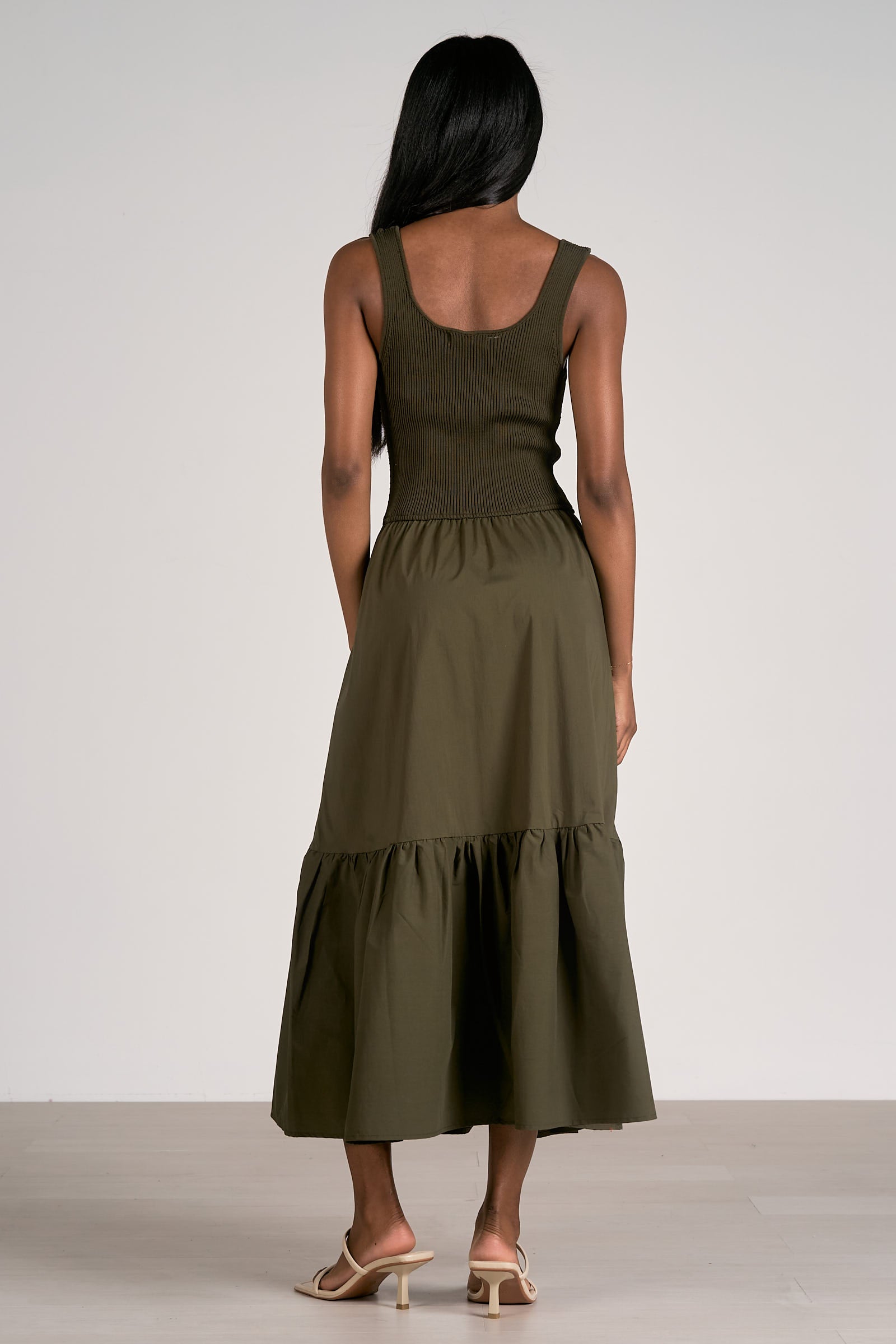 Fitted Bodice Tiered Maxi Dress