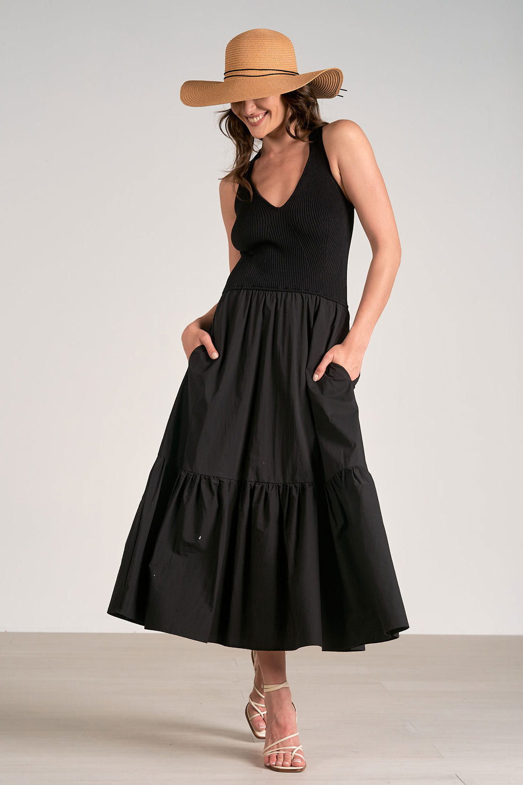 Fitted Bodice Tiered Maxi Dress