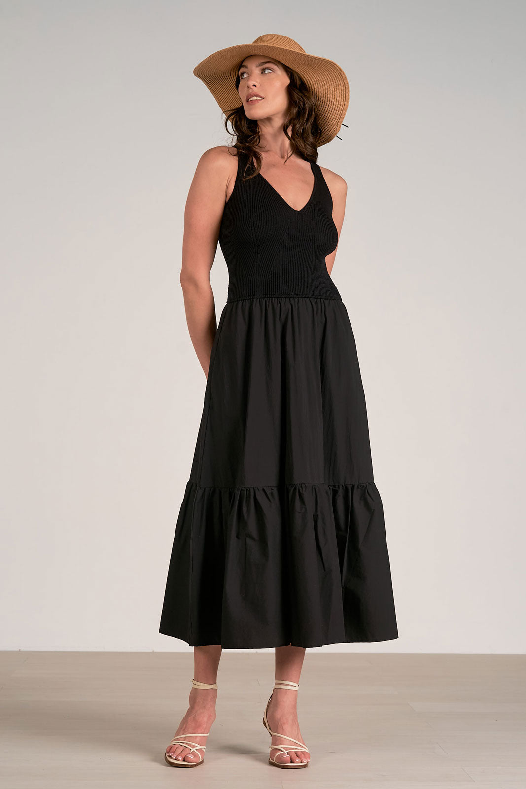 Fitted Bodice Tiered Maxi Dress