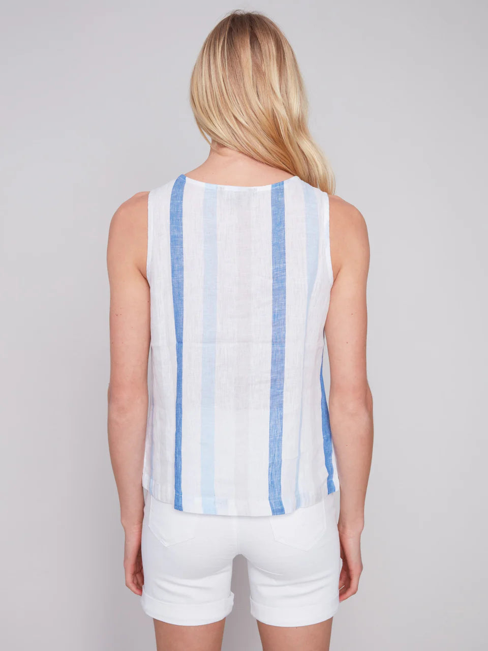 Yam Dyed Stripe Sleeveless Top With Buttons