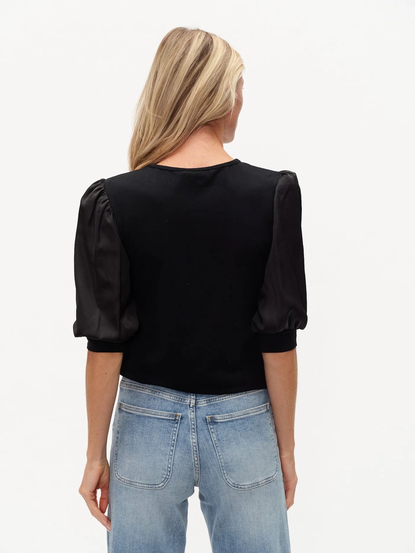 Solara Mixed Media Satin SS Top