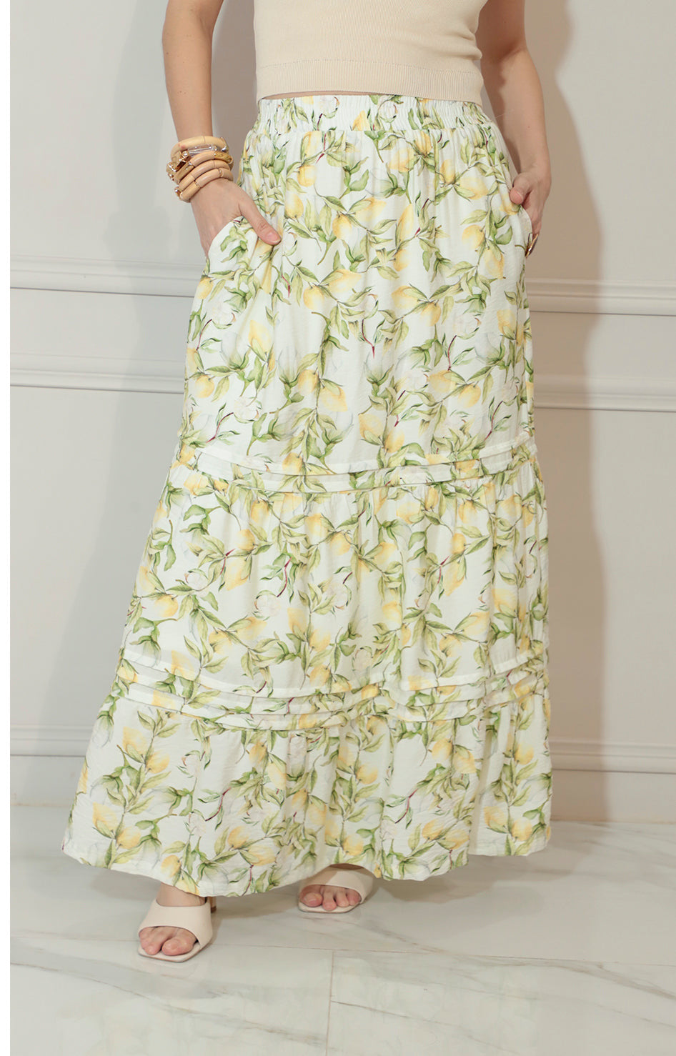 Woven Print Long Skirt