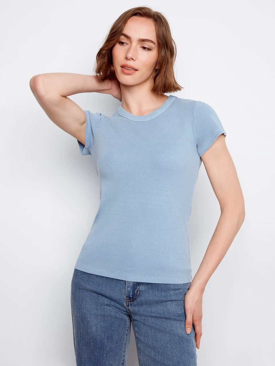 Tencel Rib Crew Neck Shirt
