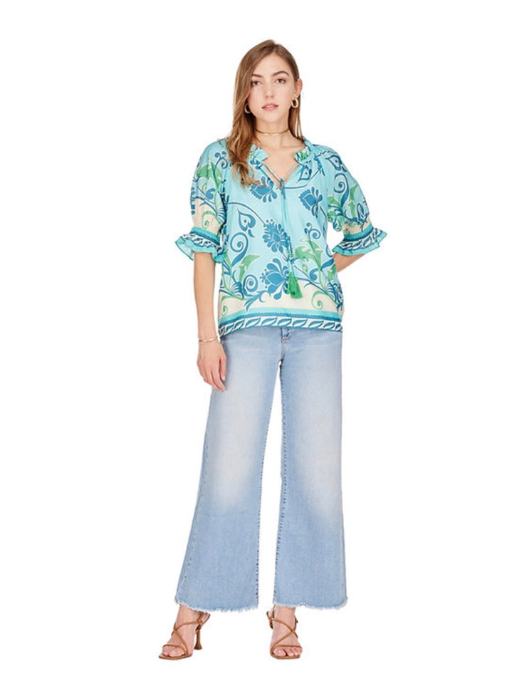 Blue Oasis Peasant Top