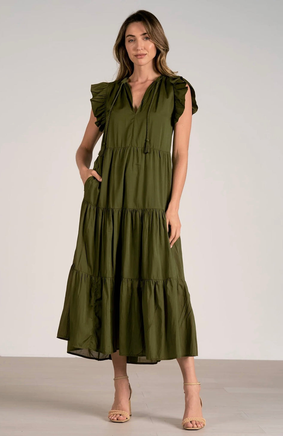 Tiered Flutter Sleeve Maxi Dress