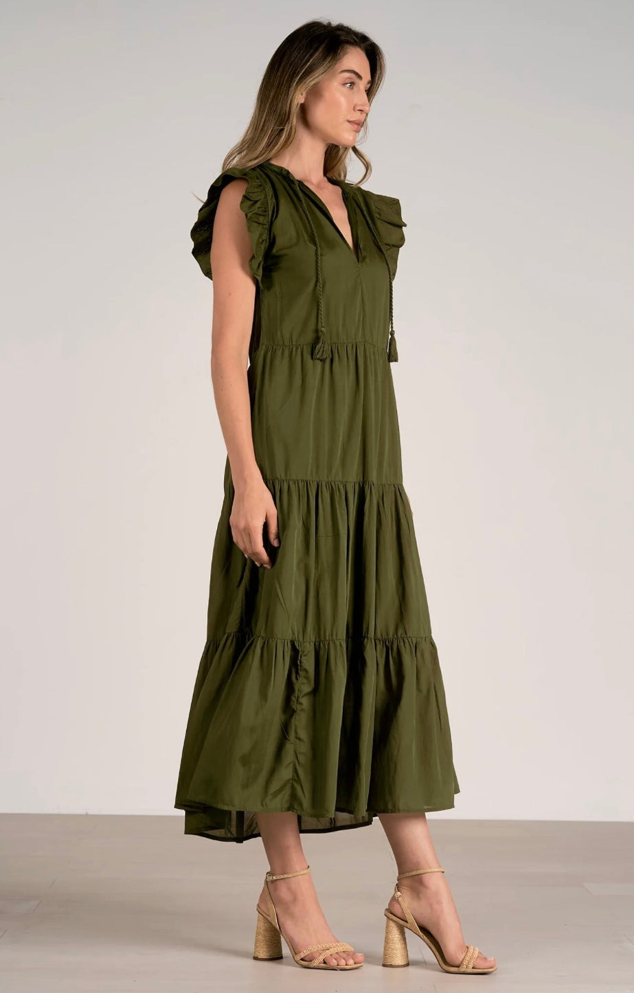 Tiered Flutter Sleeve Maxi Dress