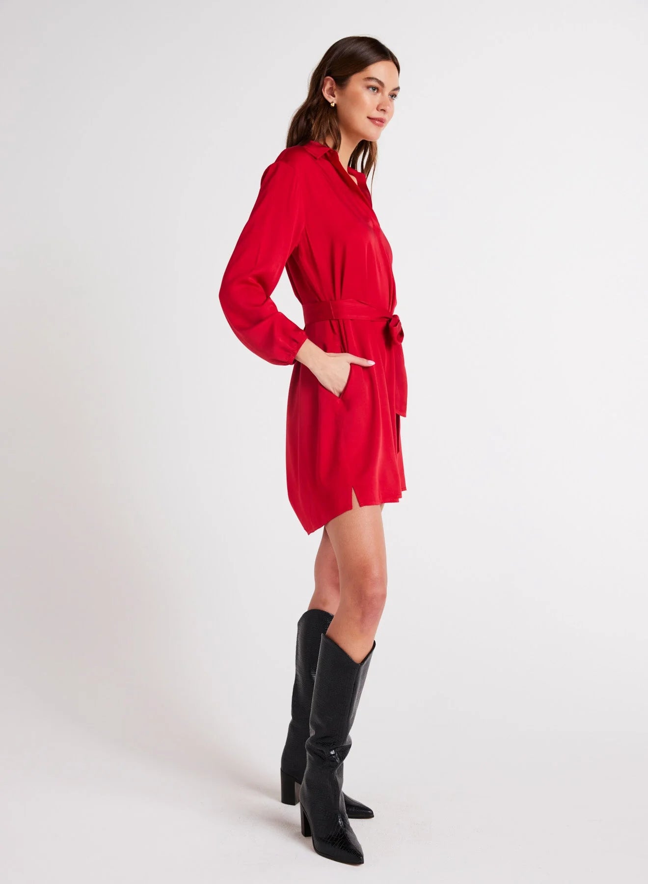 Bell Belted Pullover Shirt Dress