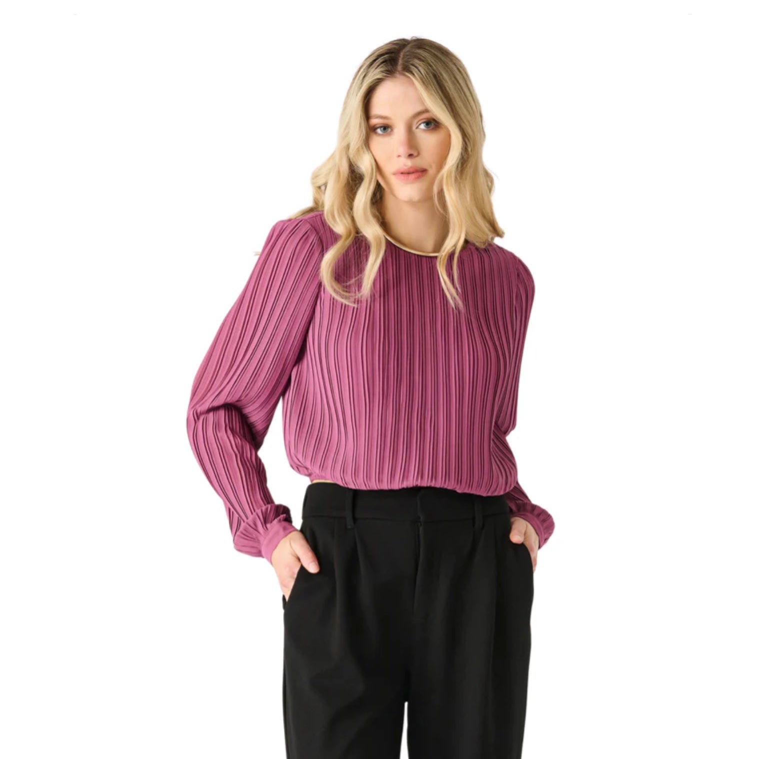 2423712 T- Delilah LS Pleated Blouse