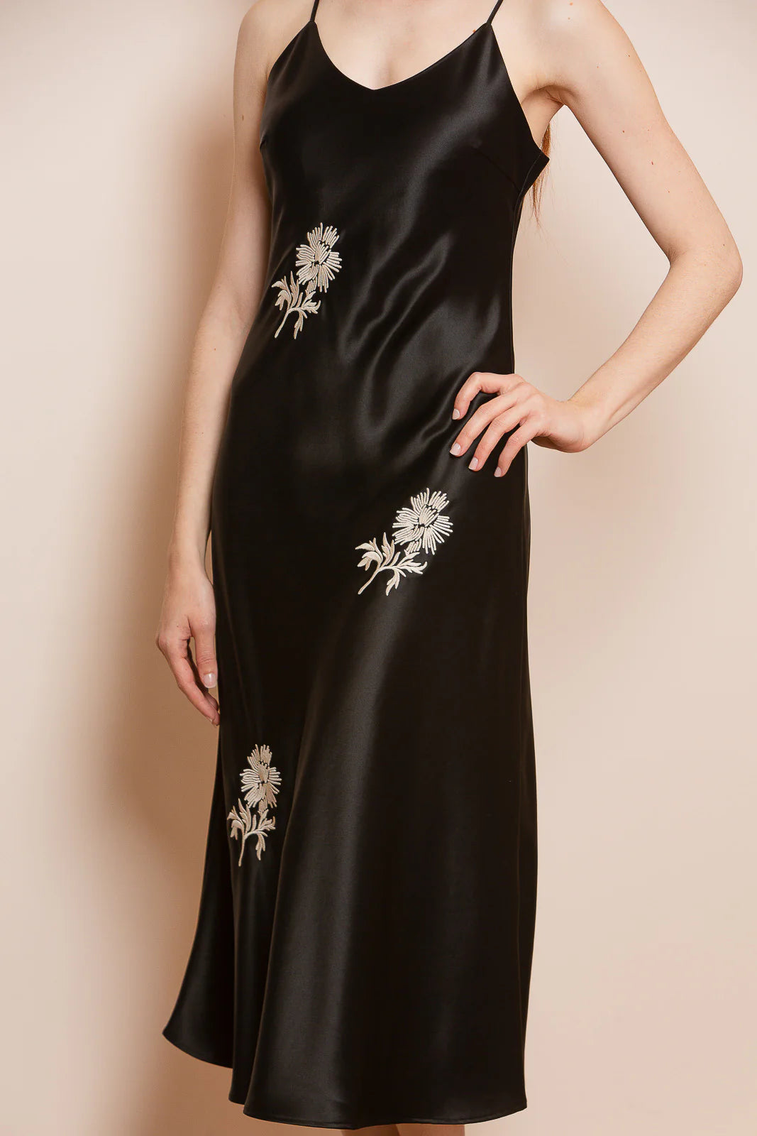 Satin Embroidered Slip Dress