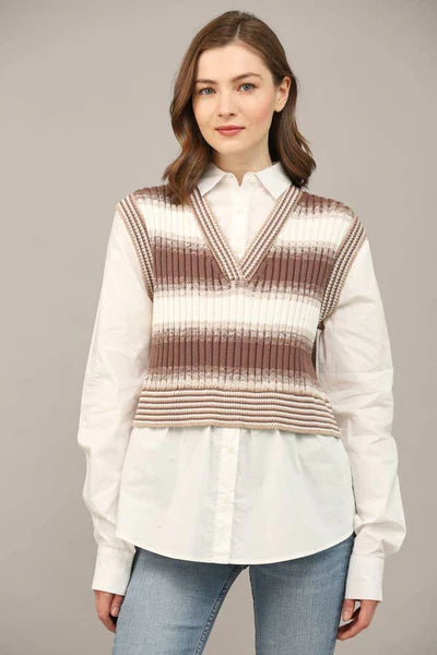 Lauren Knitted Vest Twofer Shirt