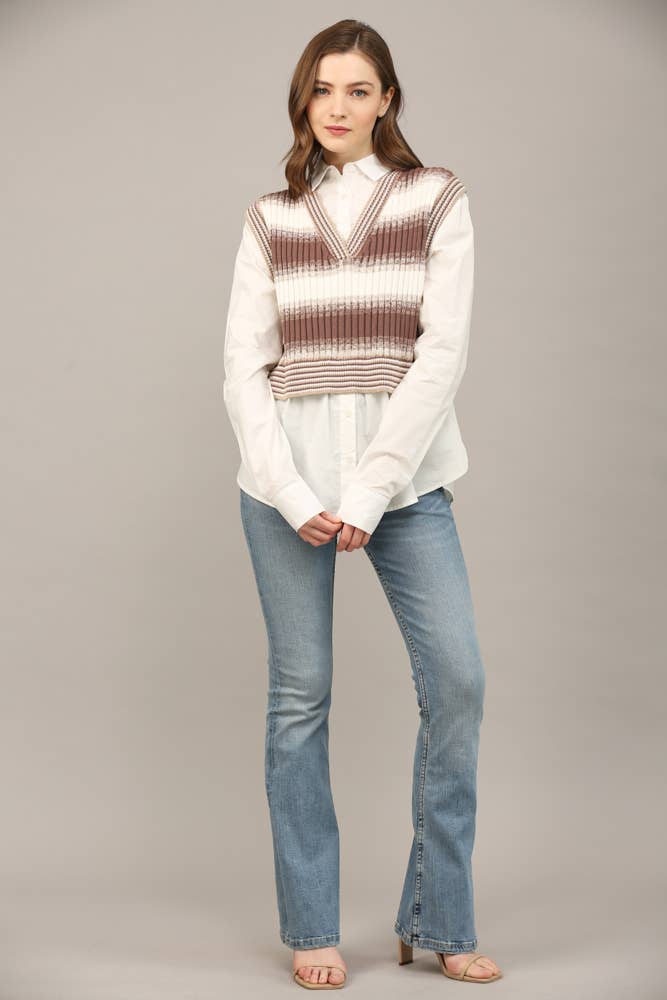 Lauren Knitted Vest Twofer Shirt