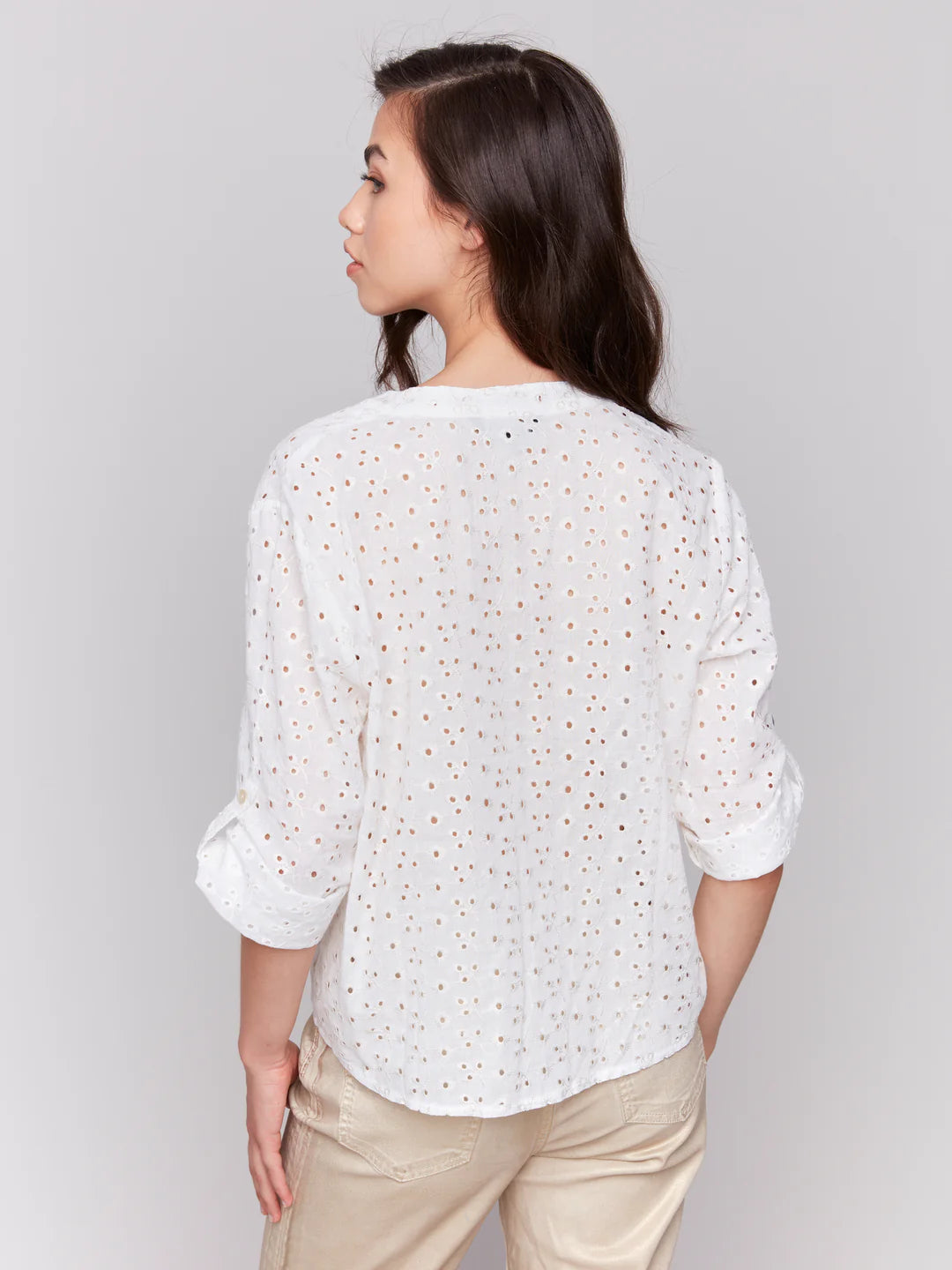 Eyelet Front Tie Cotton Blouse