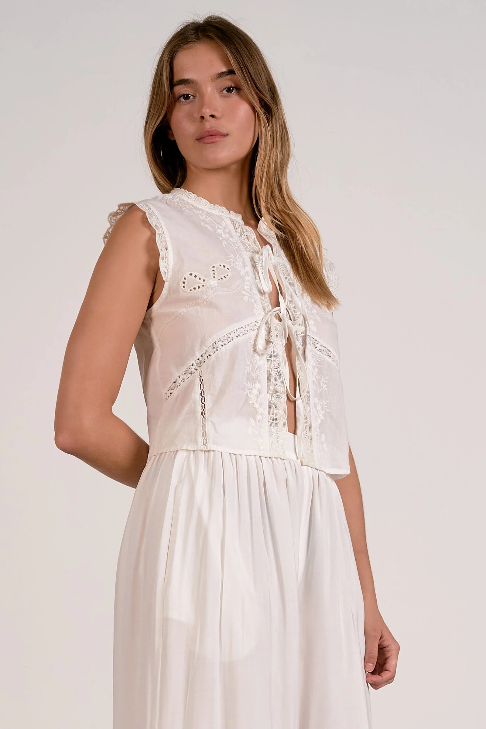 Eleanor Bow Tie Top- White