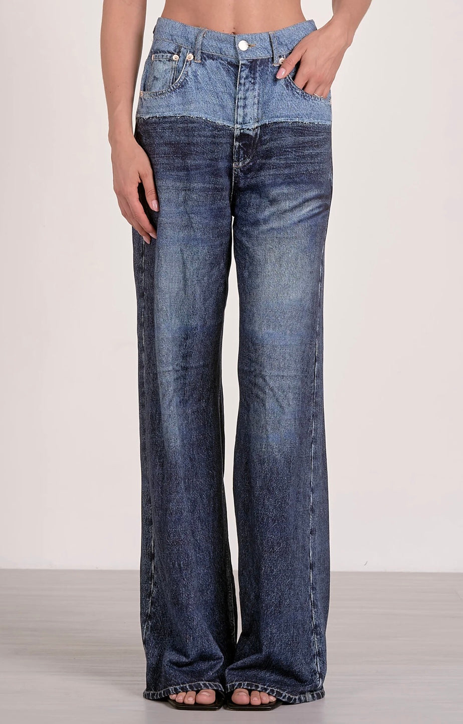 Denim 2-tone Wide Pants