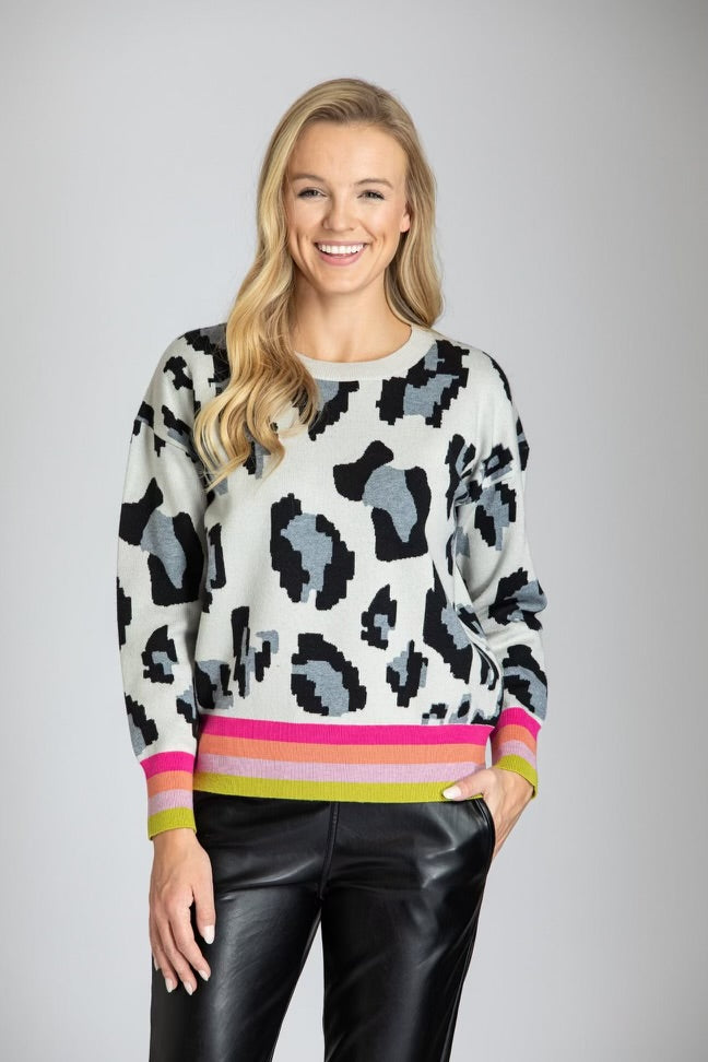 Leopard Pull Over W/ Color Band Pink