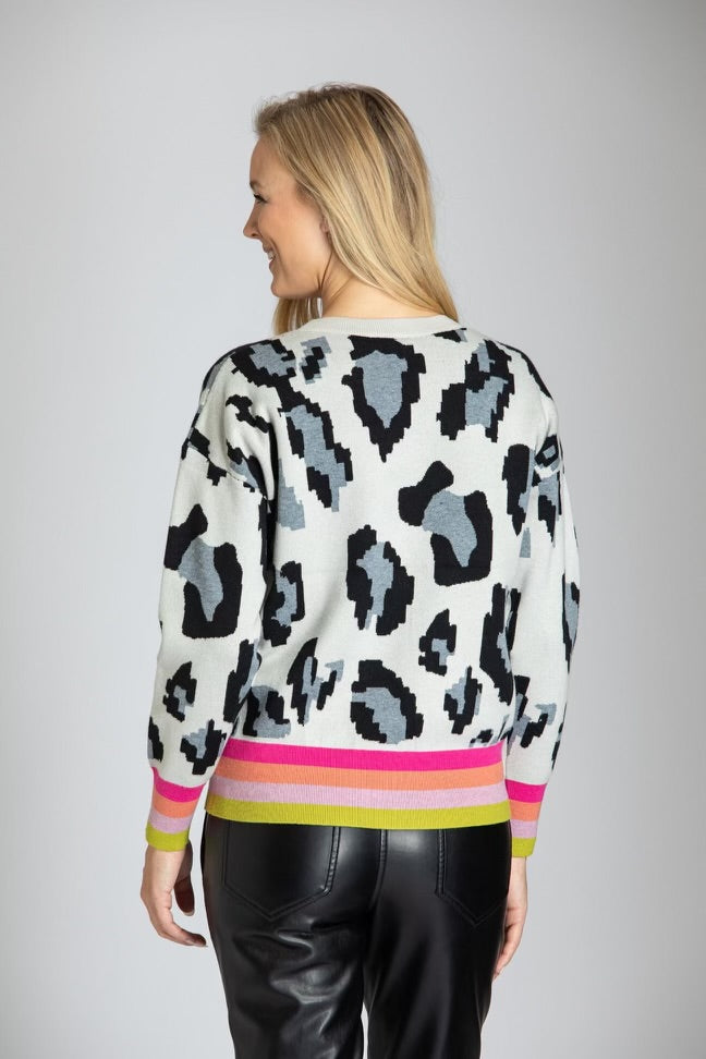 Leopard Pull Over W/ Color Band Pink