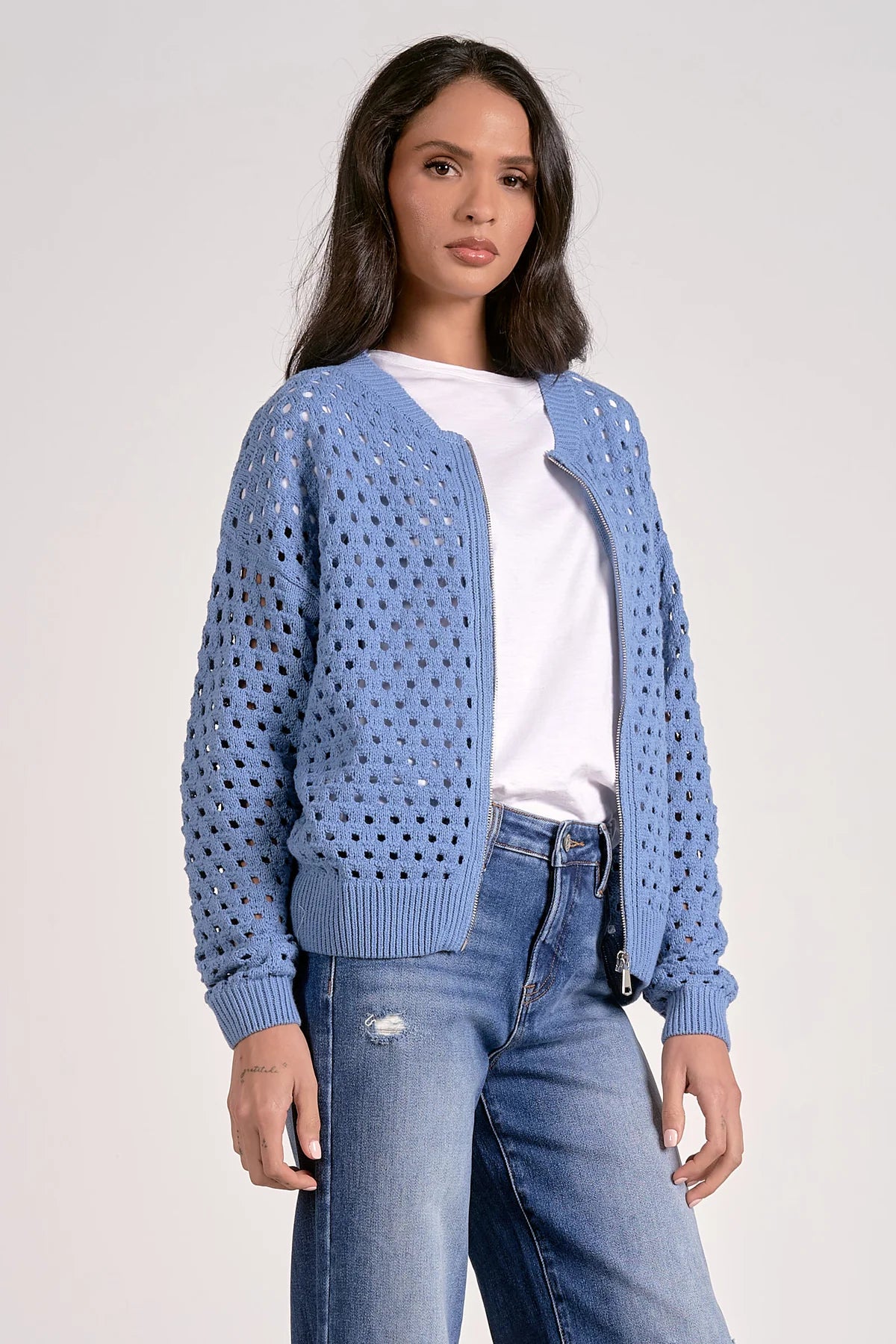 Holed Zip U Cardigan