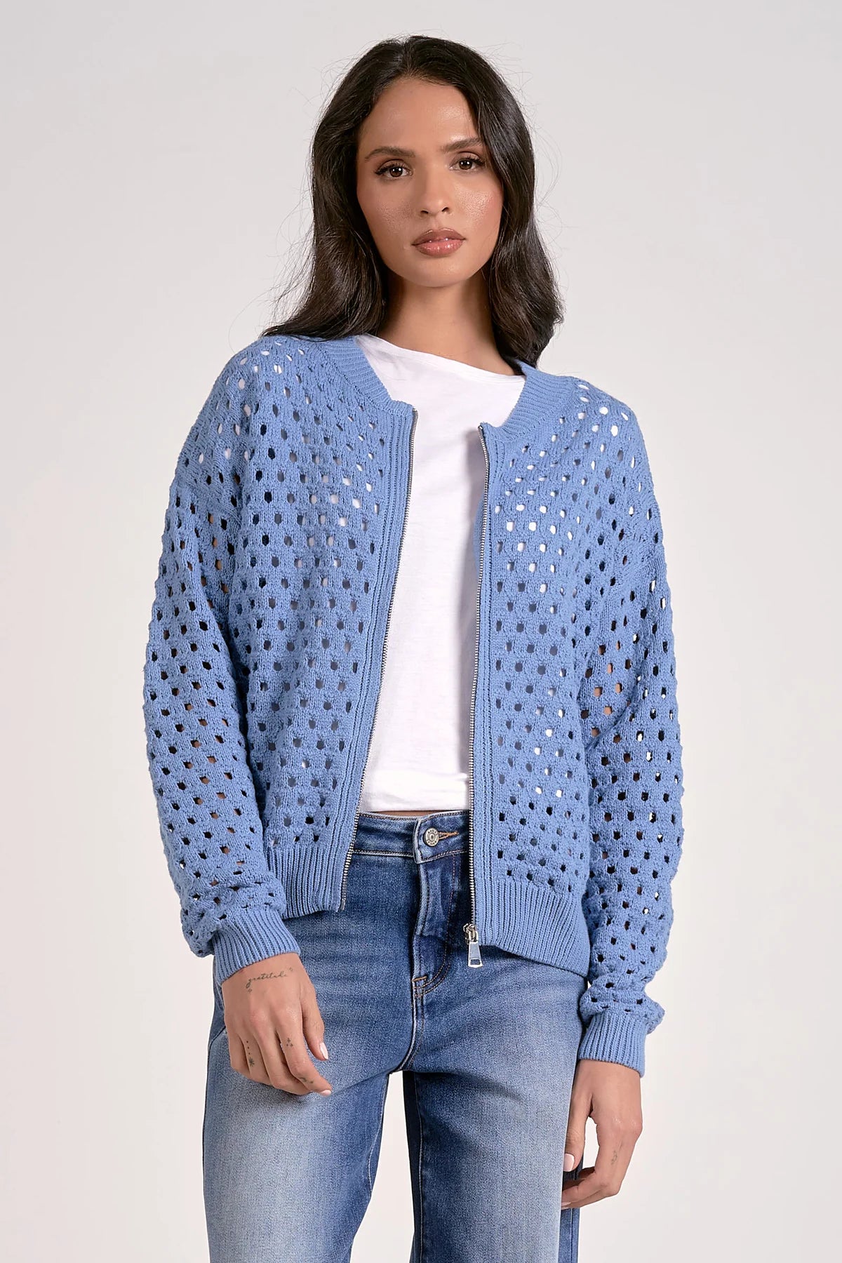 Holed Zip U Cardigan