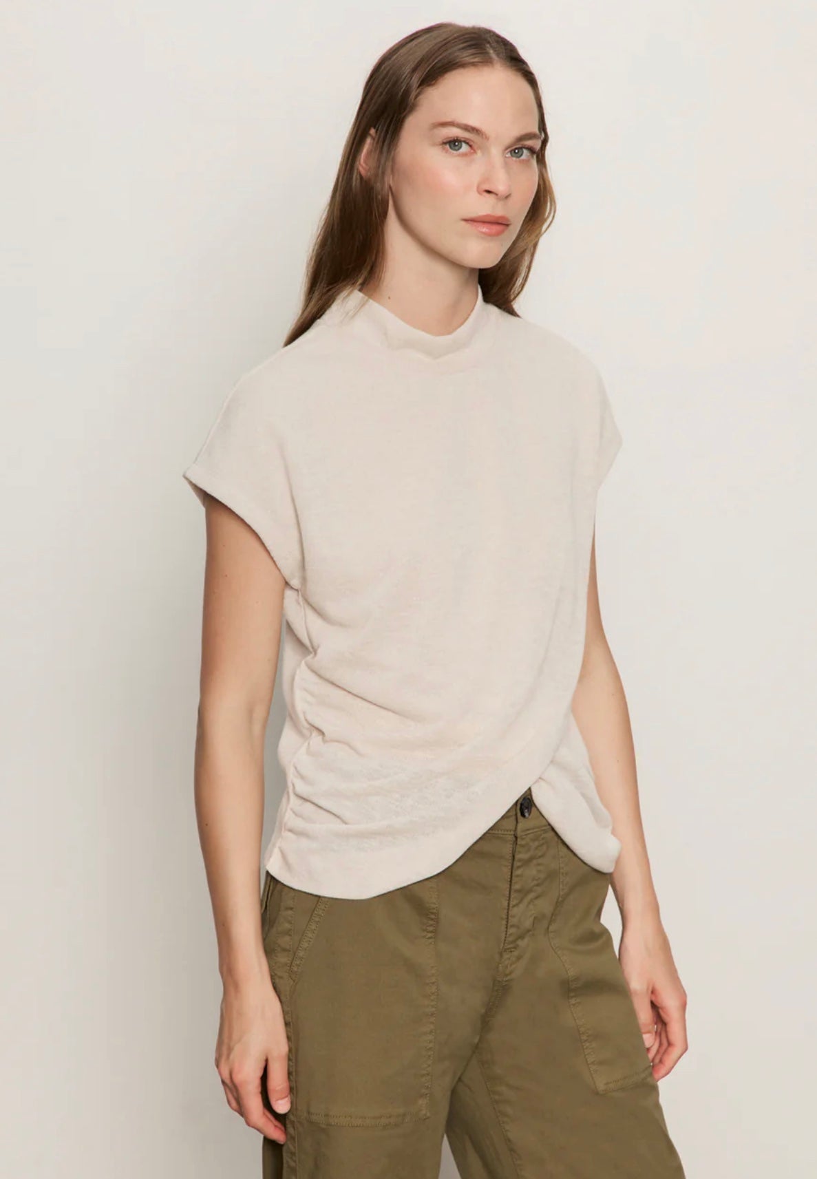 Draped Sleeveless Mock Neck