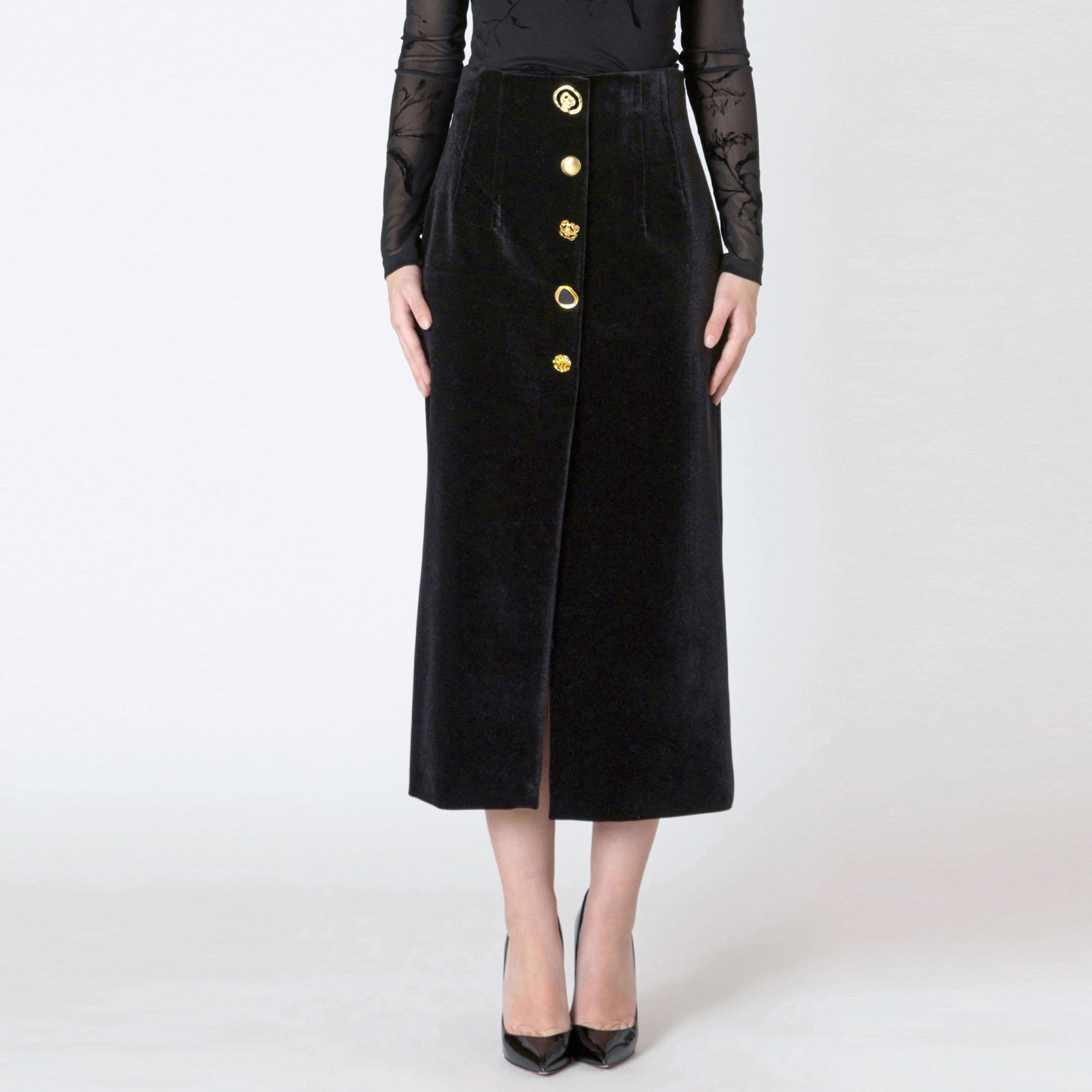 Velvety Button Skirt