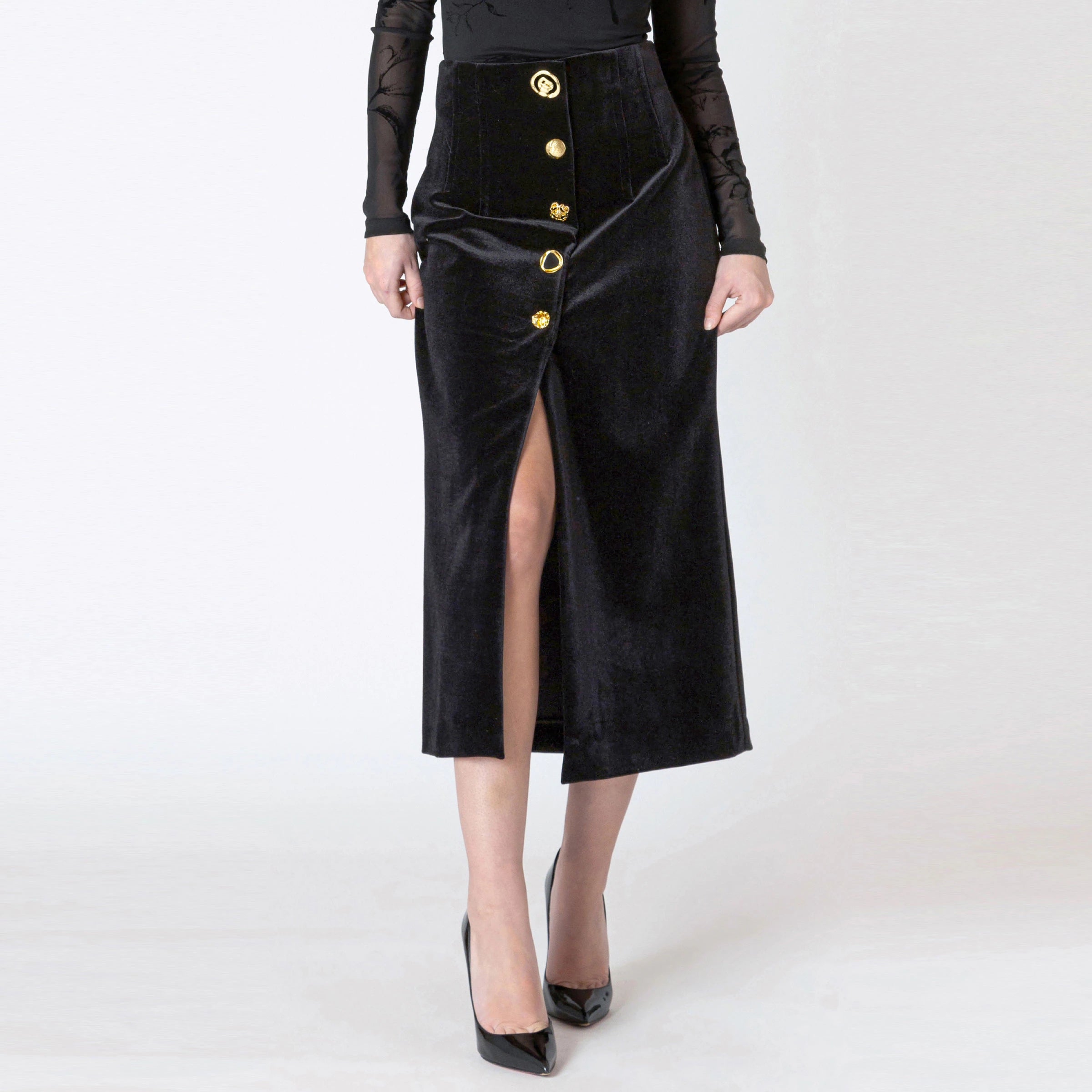 Velvety Button Skirt